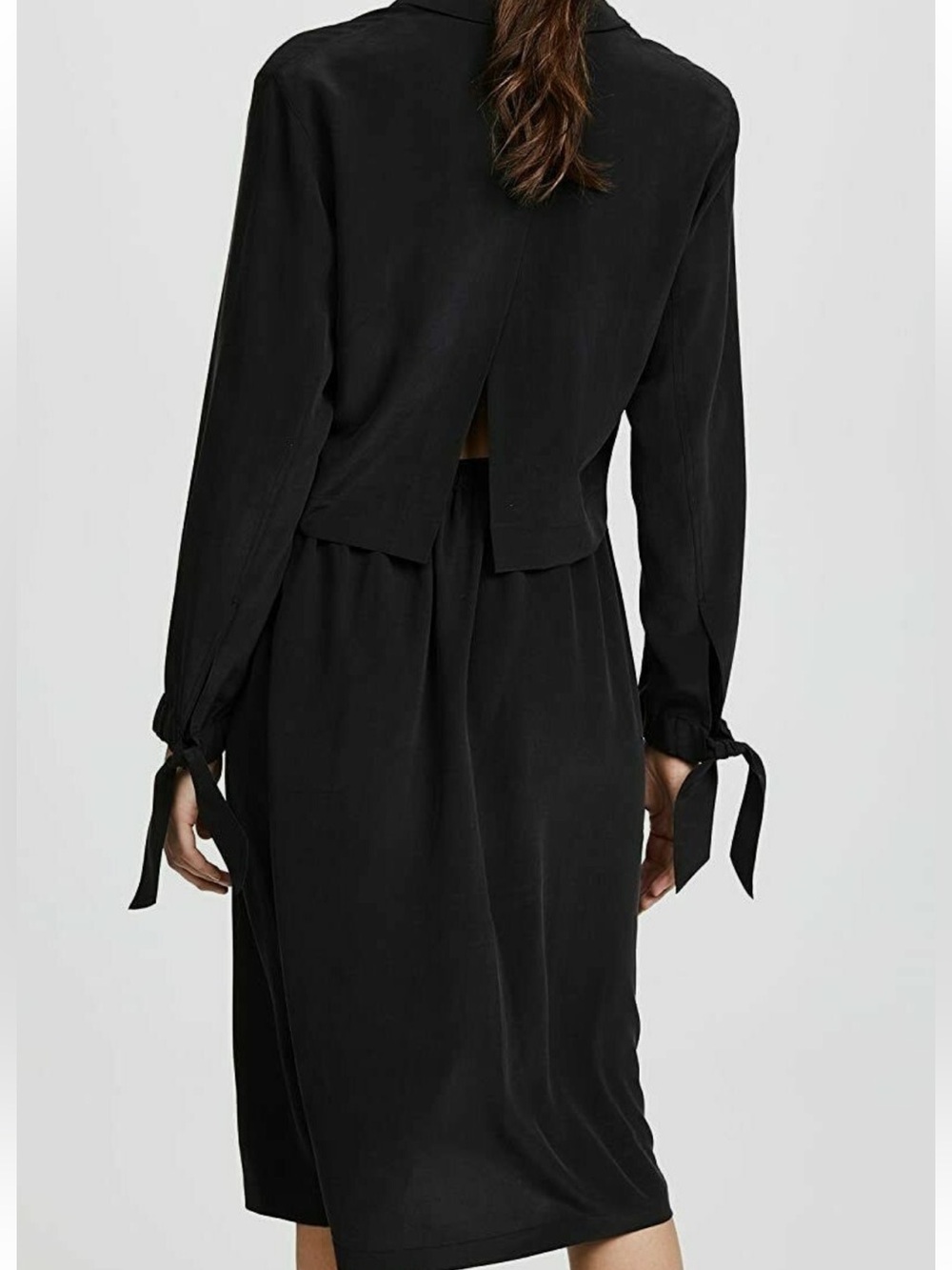 VINCE Black 100% Silk Collared Long Sleeve Open Back Midi Shirtdress Size M